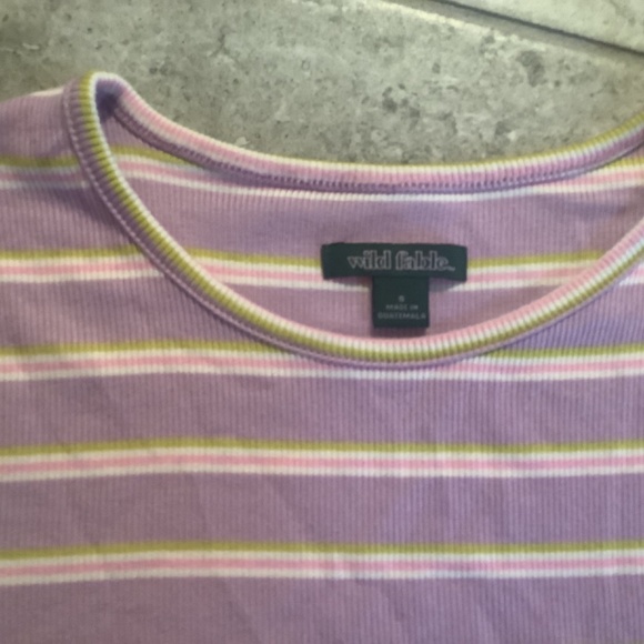 🎉Women's Wild Fable Ribbed Striped Size Small Lettuce hem crop top shirt - Picture 2 of 3